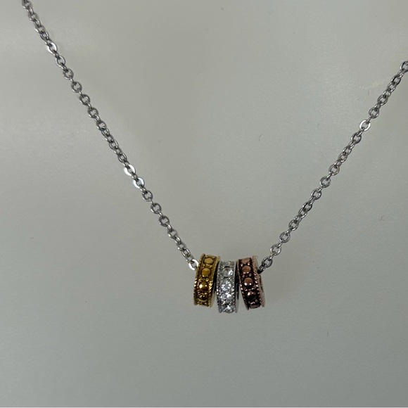 Swarovski Necklace Touchstone Crystal Tri-Color Necklace Gold/Silver 3 Rings - Picture 4 of 9